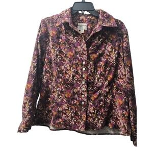 Christopher Banks Corduroy Button Down Floral Print Long Sleeve Shirt Sz‎ 16W